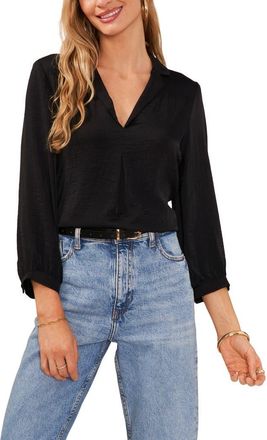 Vince Camuto Pleat Front Satin Shirt in Rich Black at Nordstrom, Size Xx-Small