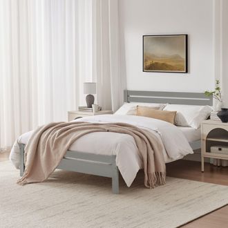 Furniturebox Declan Solid Pine Double Bed Frame in Light Grey