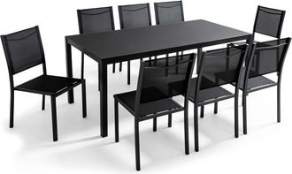Oviala Conjunto de mesa de jard&iacute;n y 8 sillas con tablero de cristal negro