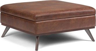 Simpli Home Owen 40In Mid Century Modern Square Xl Coffee Table Storage Ottoman