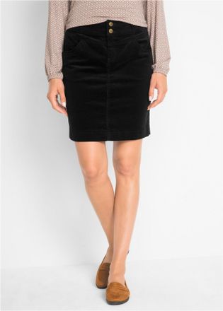 Bonprix Cordrock BONPRIX Stretch-Cordrock, Damen, Gr. 34, schwarz, Cord, Obermaterial: 98% Baumwolle, 2% Elasthan, unifarben, gerade ca. Mitte Oberschenkel, R