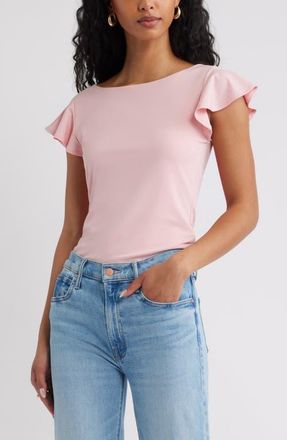 Open Edit Flutter Sleeve Top in Pink Coral at Nordstrom, Size Xx-Small