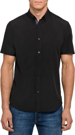 ConStruct Solid Woven Short Sleeve Basic in Black at Nordstrom, Size Xx-Large