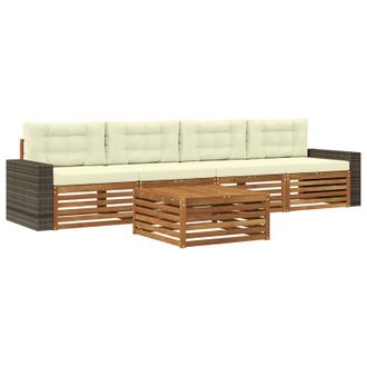 vidaXL Conjunto De Sof&aacute;s De Exterior Con Coj&iacute;n 5 Pcs Natural Y Crema Vidaxl
