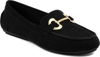 Jones New York Womens Classic Loafer Flats, Slip-On Dress Shoes with Gold-Tone Bit Hardware, Vegan Suede Upper, Cushioned Insole for Work, Office, and Everyday Wear,