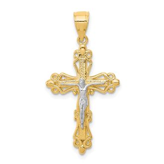 Diamond2Deal 10k Yellow Gold Rhodium Crucifix Pendant