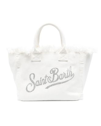 MC2 Saint Barth Fringed Cotton Canvas Tote with Rhinestone Logo