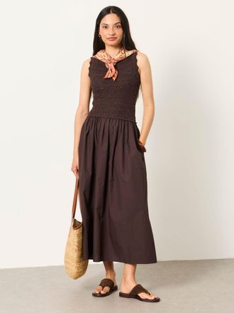 Fat Face FatFace Talia Chocolate Brown Regular 2in1 Midi Dress