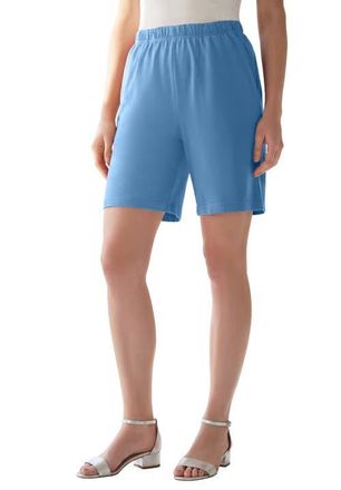 Roaman's Plus Size Soft Knit Pull-On Short in Dusty Indigo at Nordstrom, Size Medium