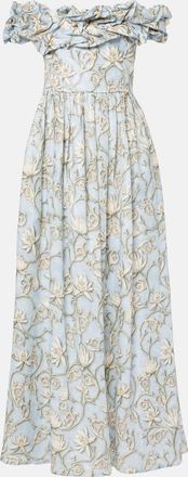 Agua Bendita Abito lungo Espliego in lino con volant