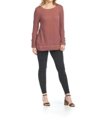 Papillon Waffle Top With Button Detail In Dusty Rose