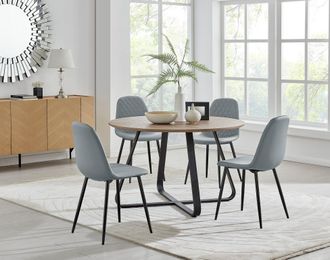 Furniturebox Santorini Brown Round Table & 4 Corona Black Leg Chairs in Grey