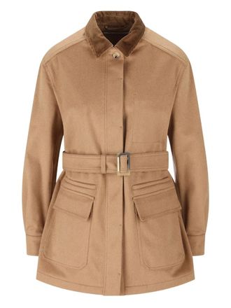 Max Mara LEVA corduroy-collar belted jacket - women - Camel Hair - 42 - Brown