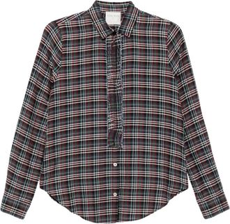 Forte_Forte My Shirt Ruched Voile Tartan Shirt - Dames - Overhemden - Blauw - XS - Katoen - Overhemden