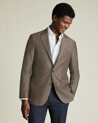 CHARLES TYRWHITT Herringbone Wool Linen Silk Jacket - Taupe Size 40R by Charles Tyrwhitt