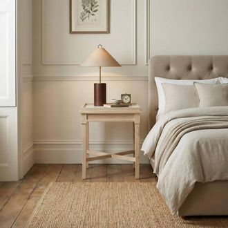 Furniturebox Pyrenees Square White Oak Wood & Marble Bedside Table in Light Brown
