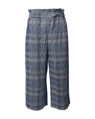 Ganni Ganni Seersucker Checked Wide-leg Cropped Pants in Blue Organic Cotton