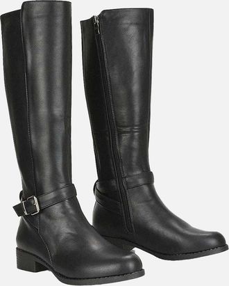 XY London Womens XY London Womens/Ladies Cameron Elasticated Shaft Low Block Heel Knee-High Boots - Black - Size: 8