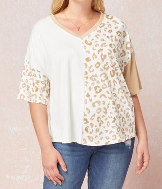 Entro Color Block Leopard Top In Camel
