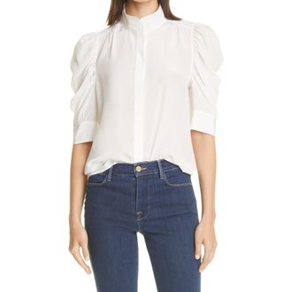Frame Denim Gillian Puff Sleeve Silk Blouse in Off White at Nordstrom Rack, Size X-Small