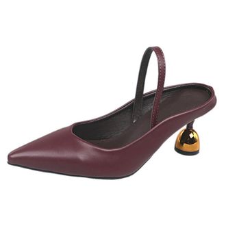Generic Womens Closed Pointed Toe Slip On Pumps Kitten Mid Heel Slingback Backless Office Evening Party Shoes (5.5,Wine Red)