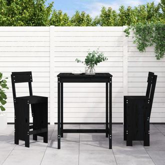 vidaXL Set De Mesa Y Taburetes Altos Jard&iacute;n 3 Pzas Madera Pino Negro Vidaxl