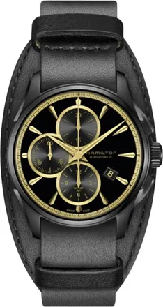 Hamilton Jazzmaster Auto Chrono Black Dial Leather Strap Mens Watch H32506730