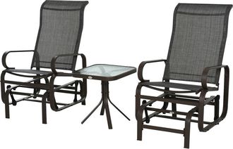 OUTSUNNY 3 Pcs Rocking Chair Gliding Chair Set w/ Table for Patio Garden Brown