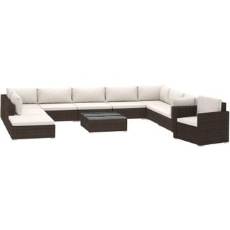 vidaXL Set Muebles De Jard&iacute;n 11 Piezas Con Cojines Rat&aacute;n Sint&eacute;tico Marr&oacute;n Vidaxl