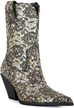 Azalea Wang Zirenne Stud Bootie in Gold Black at Nordstrom Rack, Size 6.5