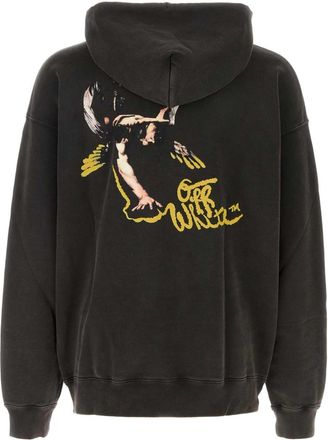 Off-white Logo-Embroidered Cotton Hoodie - Black