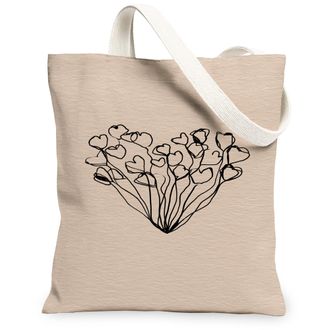 Generic Heart Floral Canvas Tote Bags, Minimalistic Flower Design Reusable Bags, Vintage Washable Shoulder Strap Canvas for Travel, Beige, 13x15 Inch