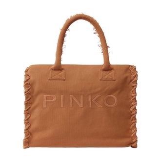 Pinko Katoenen Shopper Tas met Logo - Dames - Shoppers - Bruin - ONE Size - Katoen - Tassen