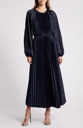 Julia Jordan Pleated Long Sleeve Midi Dress in Navy at Nordstrom Rack, Size 14