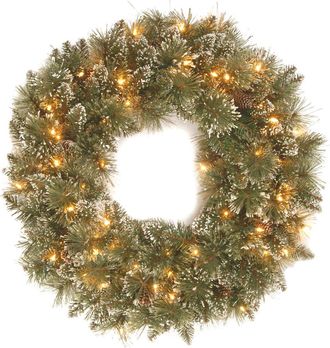 National Tree Company 24In Glittery Pine Wreath With Pine Cones And Battery Operated Led Lights