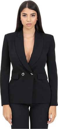 Pinko Zwarte double-breasted damesjas in technische stof - Dames - Blazers - Zwart - M - Jassen