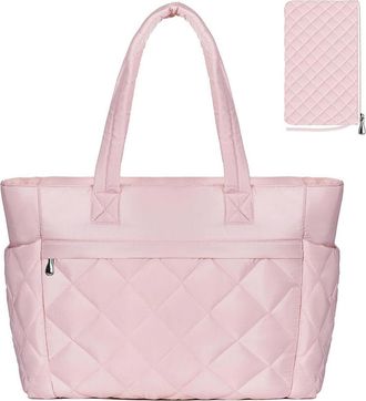 Generic Womens Tote Bag, Puffy Shoulder Bags Lightweight Quilted Handbag with Compartments & Zipper for Mom Teacher, 2025 Fall Winter (Pink,One Size)