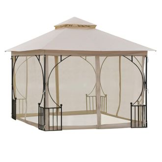 OUTSUNNY 3 x 3(m) Garden Gazebo Patio Party Tent Shelter Outdoor Canopy Double Tier Sun Shade Metal Frame Netting Beigee | TJ Hughes Beige