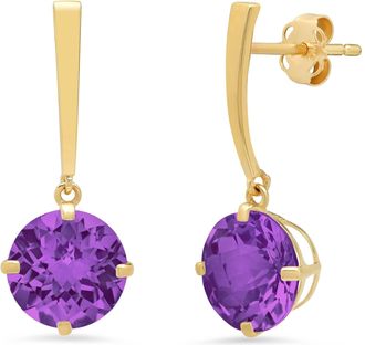 MAX + STONE 14k Yellow or White Gold 8mm Solitaire Gemstone Round Drop Dangle Earrings