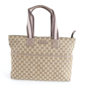 Gucci Gg Canvas Beige Gray Gg Canvas Leather Handbag Tote Bag (Pre-Owned)