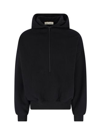 Fear of God Black Cropped Half-Zip Embossed Logo Hoodie