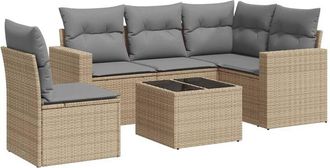 vidaXL Vidaxl - Juego De Sof&aacute;s Jard&iacute;n Con Cojines 6 Pzas Rat&aacute;n Sint&eacute;tico Beige