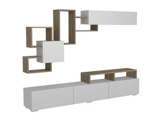 Vente-Unique Mueble TV con almacenamiento - Natural claro y blanco - TALOLI II