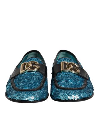 Dolce & Gabbana Blue Sequined Loafers Formal Dress Mens Shoes (Pre-Owned)