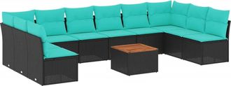 vidaXL Set De Sof&aacute;s De Jard&iacute;n 11 Pzas Y Cojines Rat&aacute;n Sint&eacute;tico Negro Vidaxl