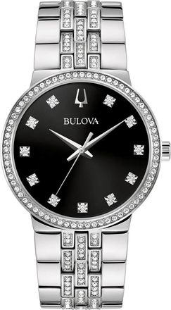 Bulova Mens Crystal Black Dial Watch