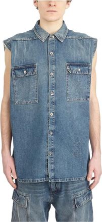 Rick Owens Jassen, Heren, Blauw, M, Denim, Denim Mouwloze Shirt Jumbo