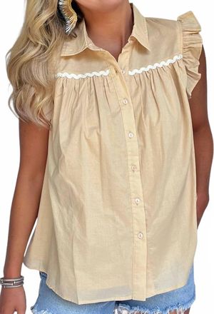 Rain + Rose Ric Rac Blouse In Almond