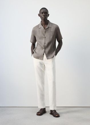 Mango Camicia 100% lino collo bowling marrone medio - Uomo - XXL - MANGO MAN