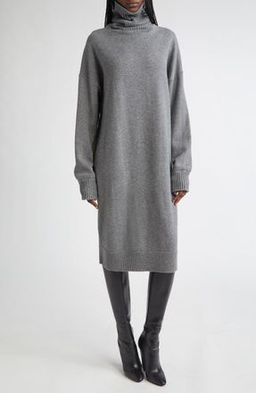 Michael Kors Oversize Long Sleeve Turtleneck Cashmere Sweater Dress in Banker Melange at Nordstrom, Size Medium